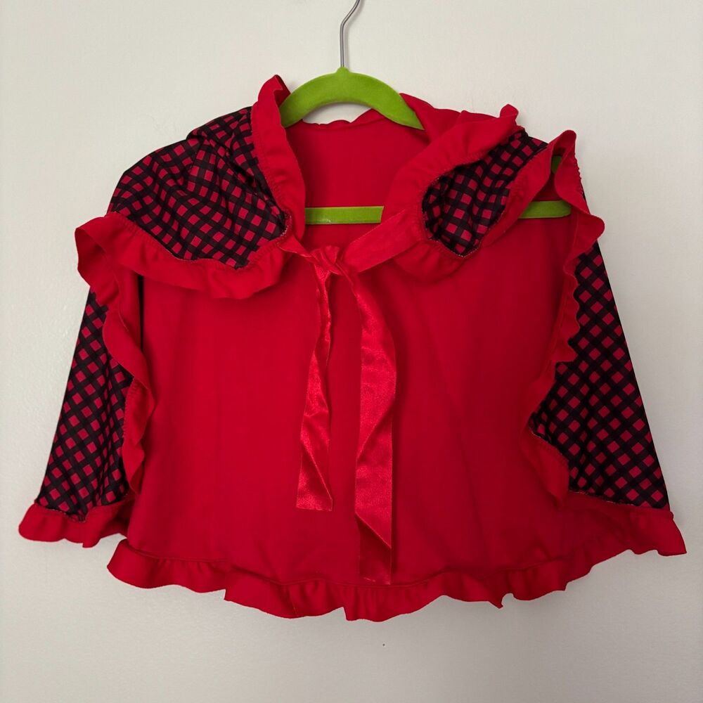 Little Red Riding Hood Reversible Cape Child S/M Red Black Check Costume Cloak